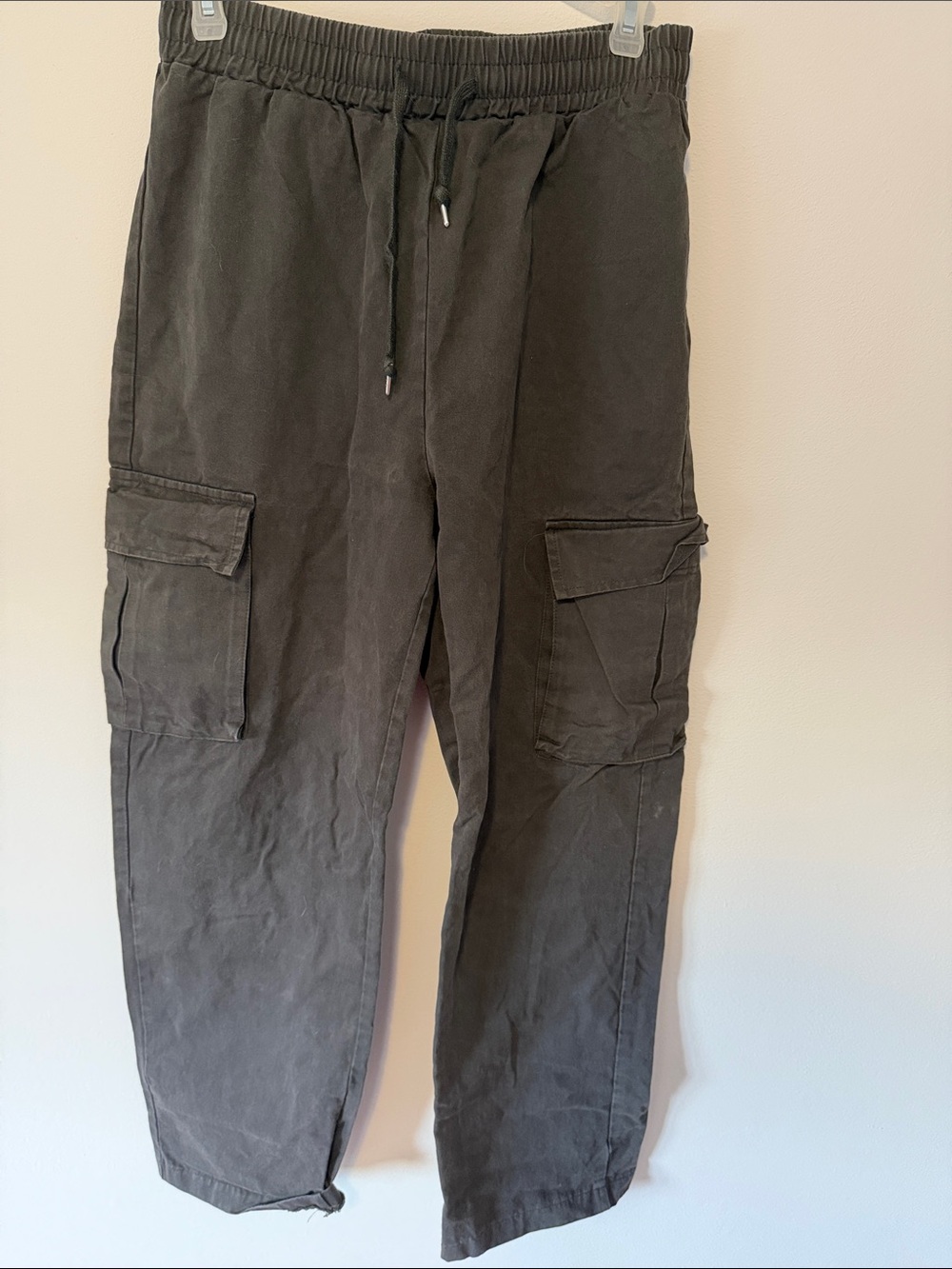 Grey Relaxed Straight Leg Drawstring Cargo Pants [S]